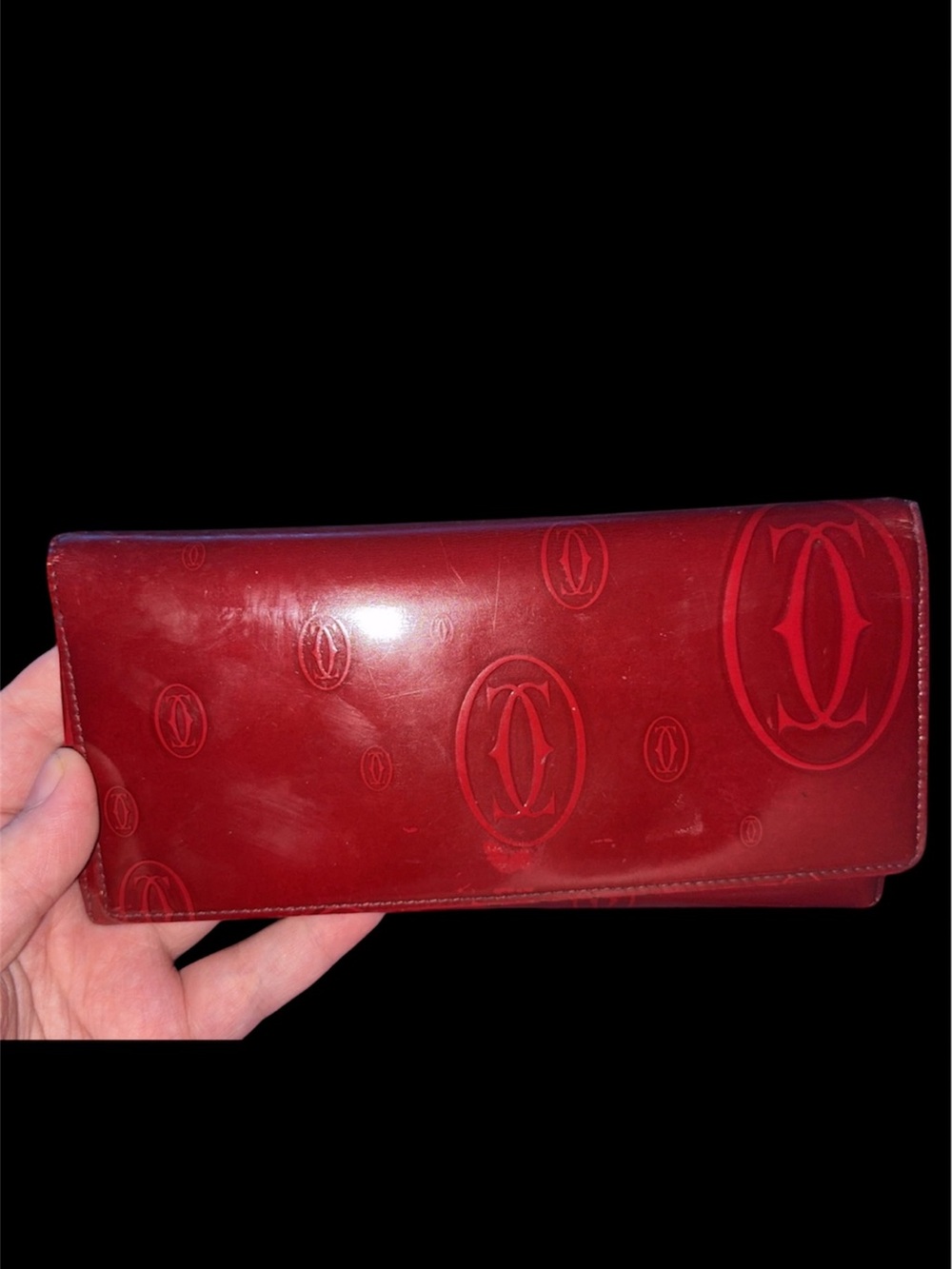 Authentic Cartier Red Patent Leather Continental Wallet